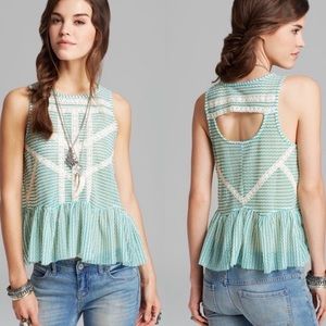 Free People Kelly green and white striped peplum tank top.